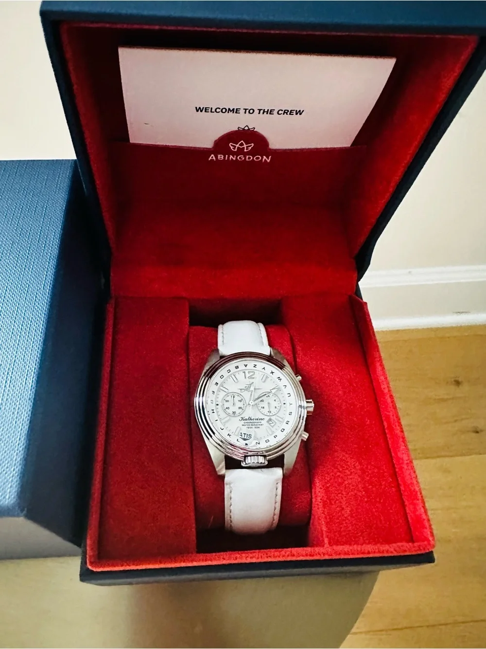 Abingdon Katherine Chronograph ATIS Pilot Watch — White Leather, Box Included